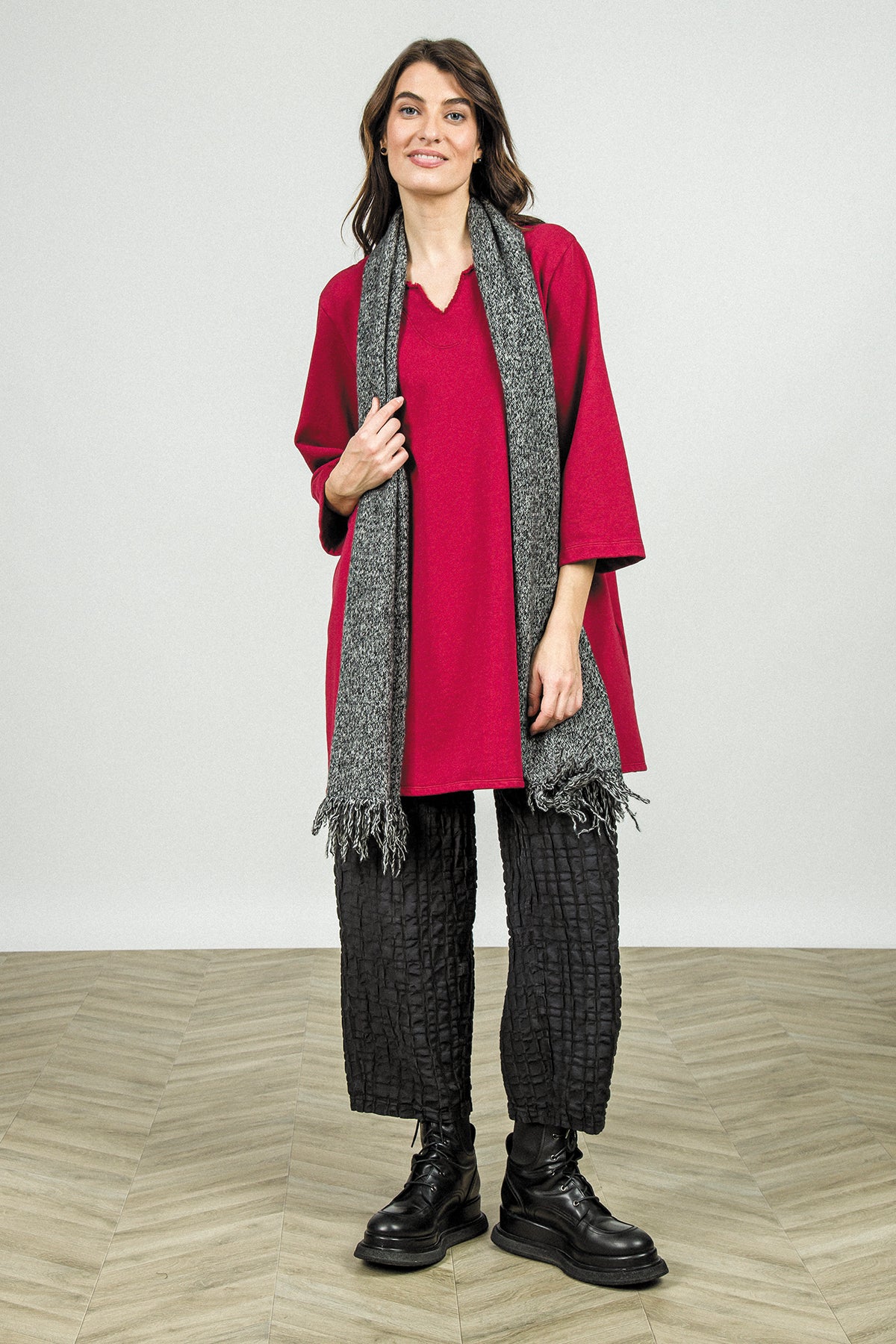 V-Neck Ruby French Terry Cotton Tunic 7