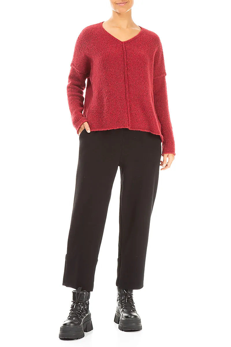 V-Neck Ruby Red Wool Sweater 4