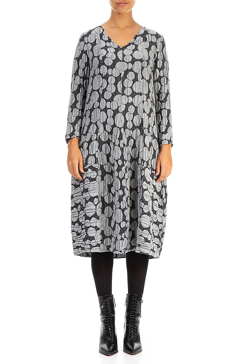 V-Neck Silver Circle Silk Linen Dress 1