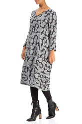 V-Neck Silver Circle Silk Linen Dress 3