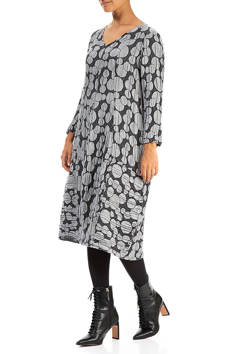 V-Neck Silver Circle Silk Linen Dress 3