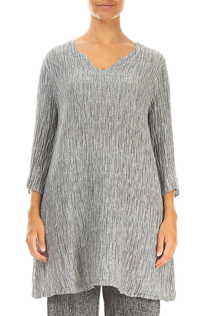 V-Neck Silver Crinkled Silk Tunic 1