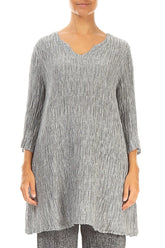 V-Neck Silver Crinkled Silk Tunic 1