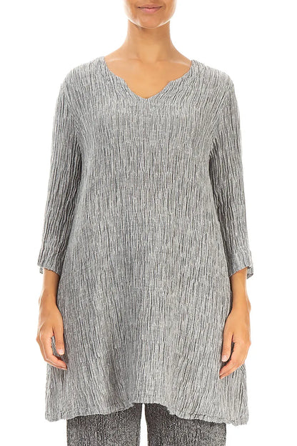 V-Neck Silver Crinkled Silk Tunic 1