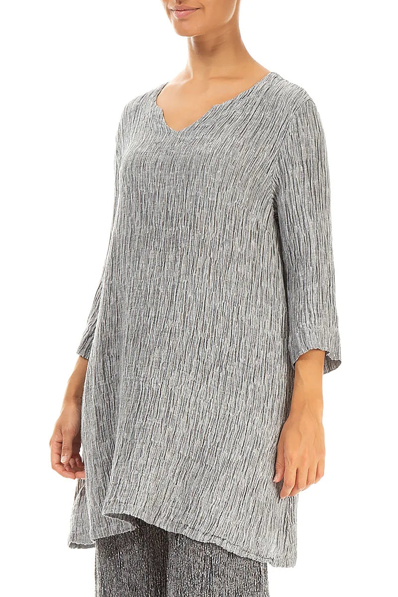 V-Neck Silver Crinkled Silk Tunic 3
