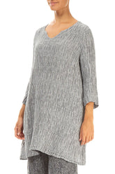 V-Neck Silver Crinkled Silk Tunic 3