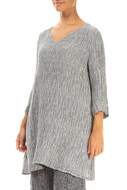 V-Neck Silver Crinkled Silk Tunic 3