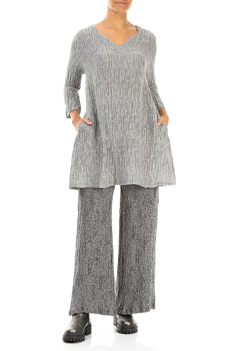 V-Neck Silver Crinkled Silk Tunic 4