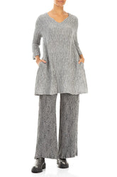 V-Neck Silver Crinkled Silk Tunic 4