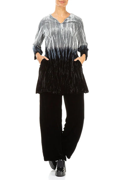 V-Neck Silver Silk Velvet Ombré Tunic 4