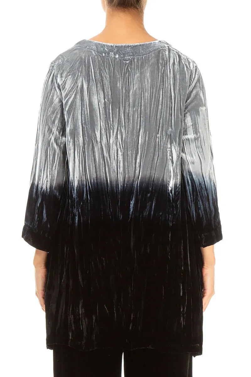 V-Neck Silver Silk Velvet Ombré Tunic 2