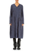 Long Sleeves V-Neck Slate Blue Marble Cotton Dress 1