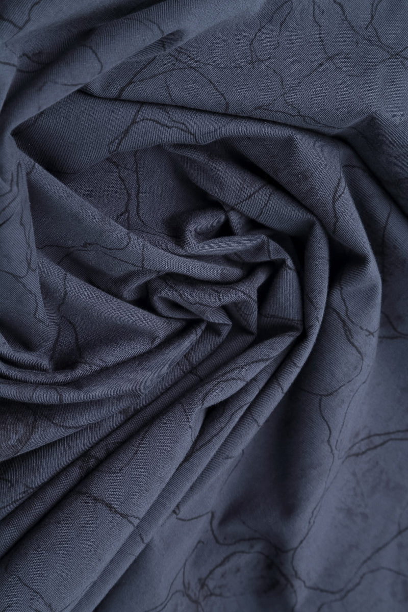 Long Sleeves V-Neck Slate Blue Marble Cotton Dress 5