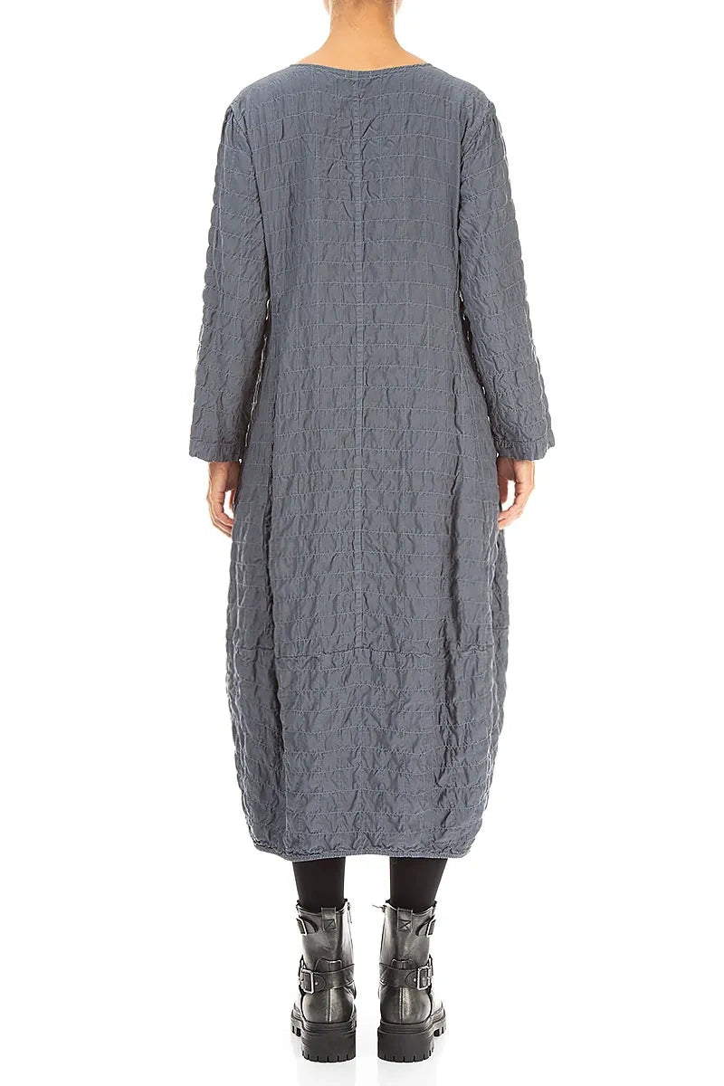 V-Neck Slate Pleated Silk Bamboo Dress