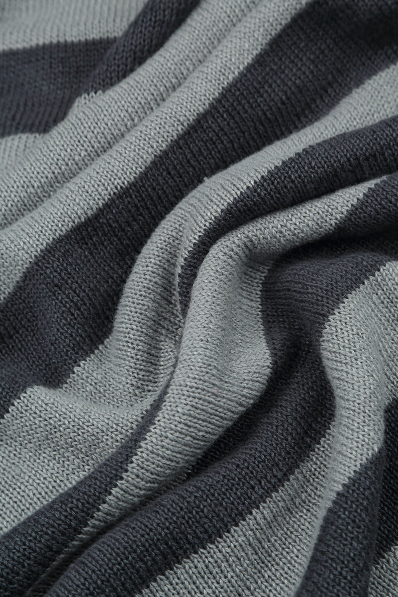 V-Neck Striped Light Grey Linen Jumper 6