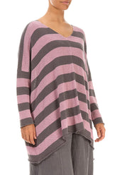 V-Neck Striped Mauve Pink Linen Jumper 3