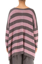V-Neck Striped Mauve Pink Linen Jumper 2