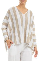 V-Neck Striped Natural Linen Jumper 3
