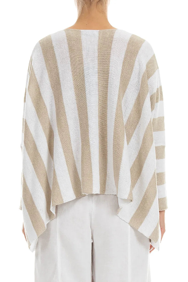 V-Neck Striped Natural Linen Jumper 2