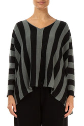 V-Neck Striped Sage Linen Jumper 1