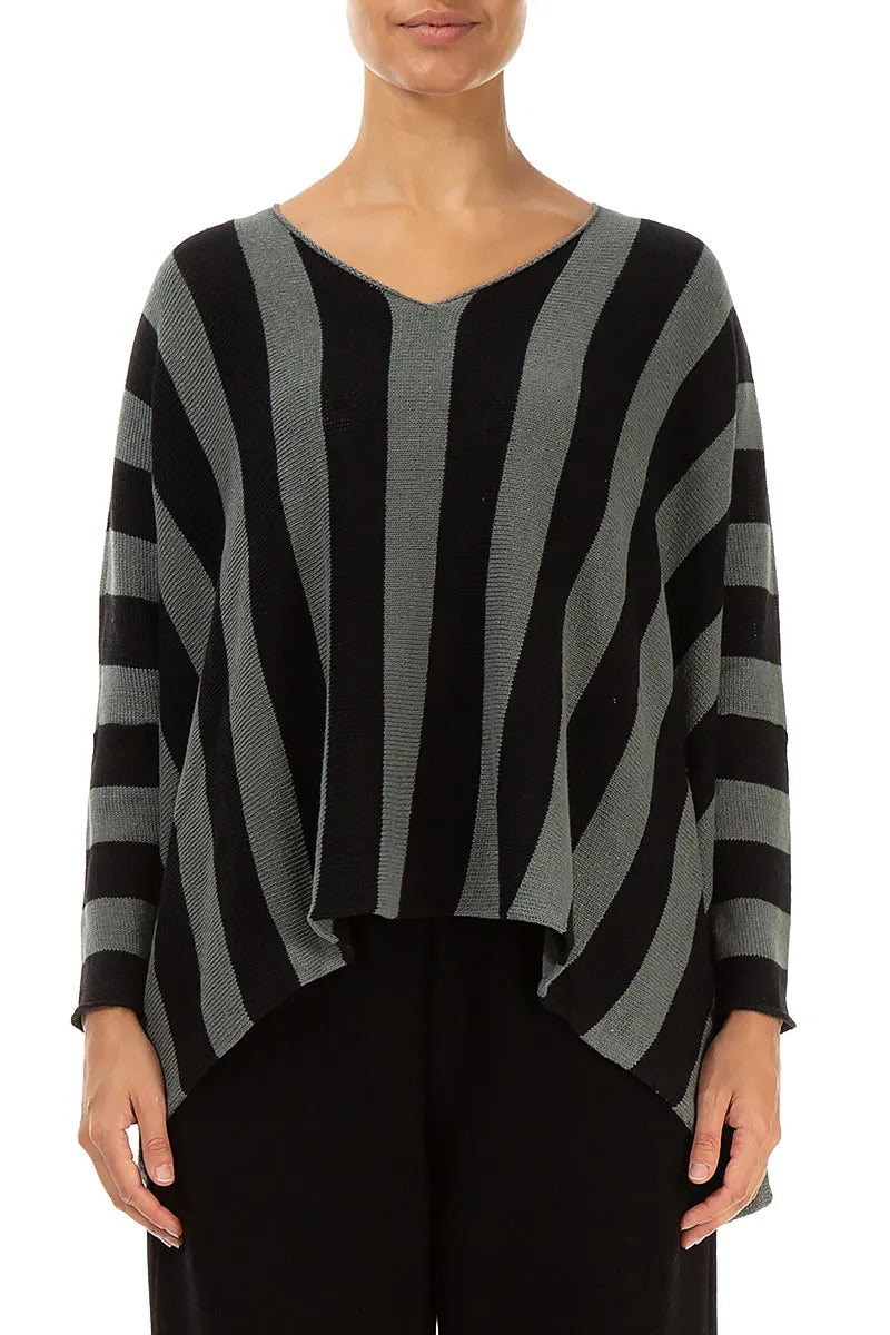 V-Neck Striped Sage Linen Jumper 1