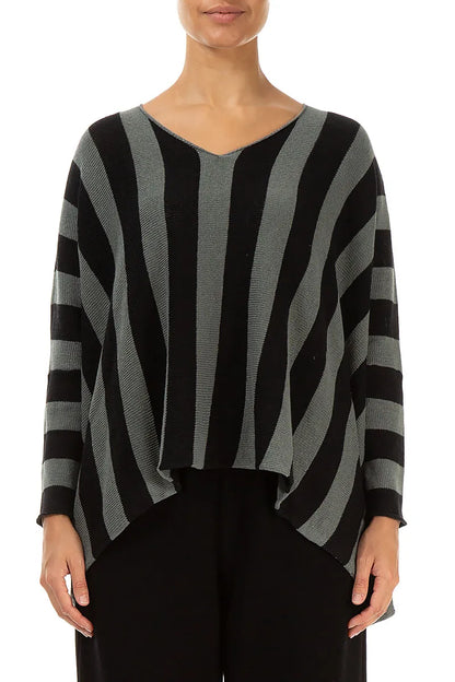 V-Neck Striped Sage Linen Jumper 1