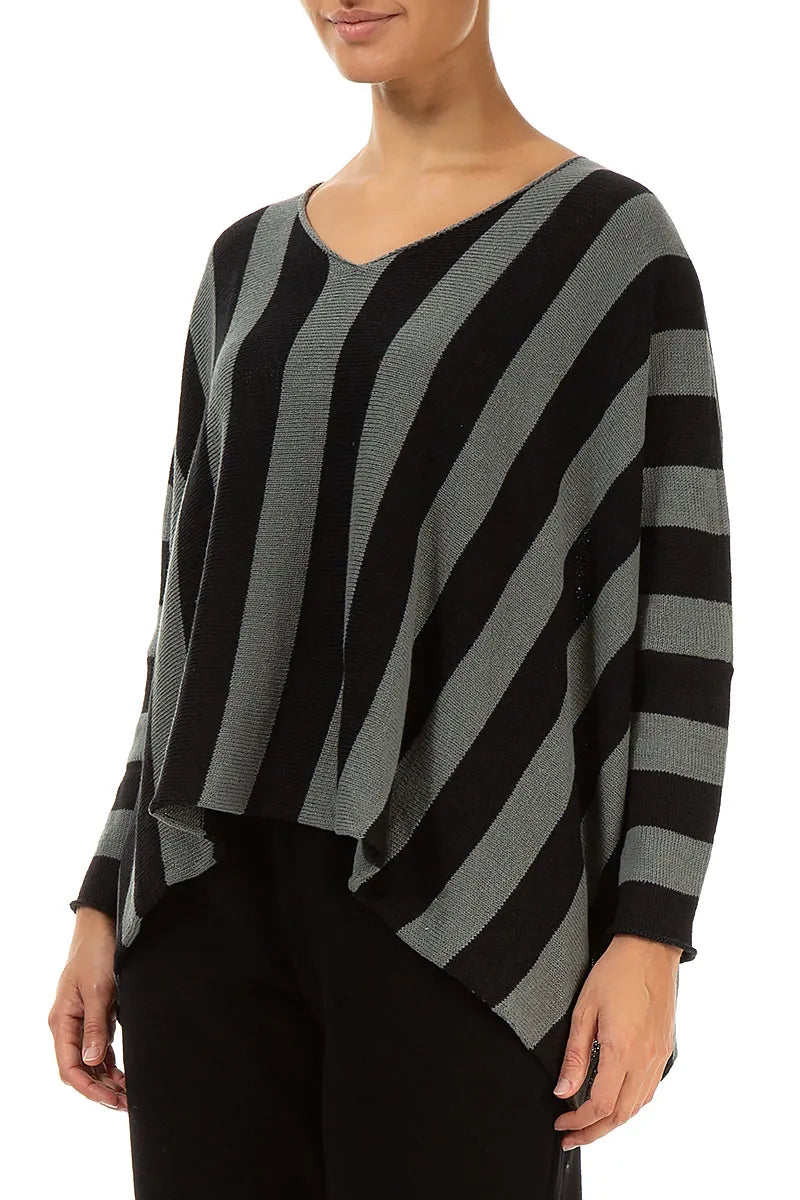 V-Neck Striped Sage Linen Jumper 3