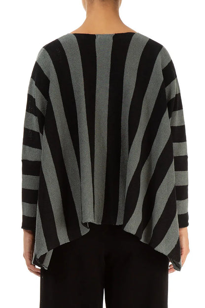 V-Neck Striped Sage Linen Jumper 2