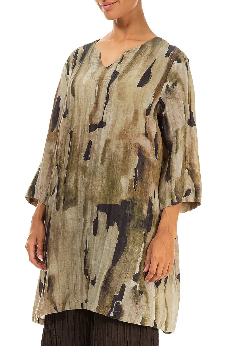 V-Neck Terra Crinkled Silk Linen Tunic 3