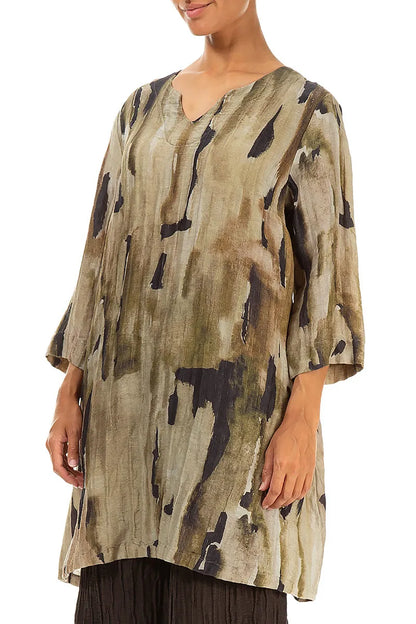 V-Neck Terra Crinkled Silk Linen Tunic 3