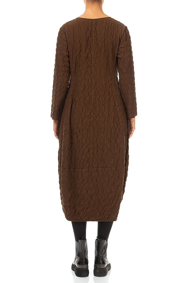 V-Neck Truffle Brown Pleated Silk Bamboo Dress 2