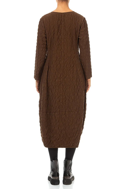 V-Neck Truffle Brown Pleated Silk Bamboo Dress 2