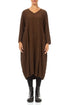 V-Neck Truffle Brown Pleated Silk Bamboo Dress 1