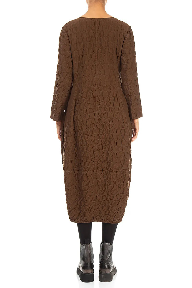 V-Neck Truffle Brown Pleated Silk Bamboo Dress