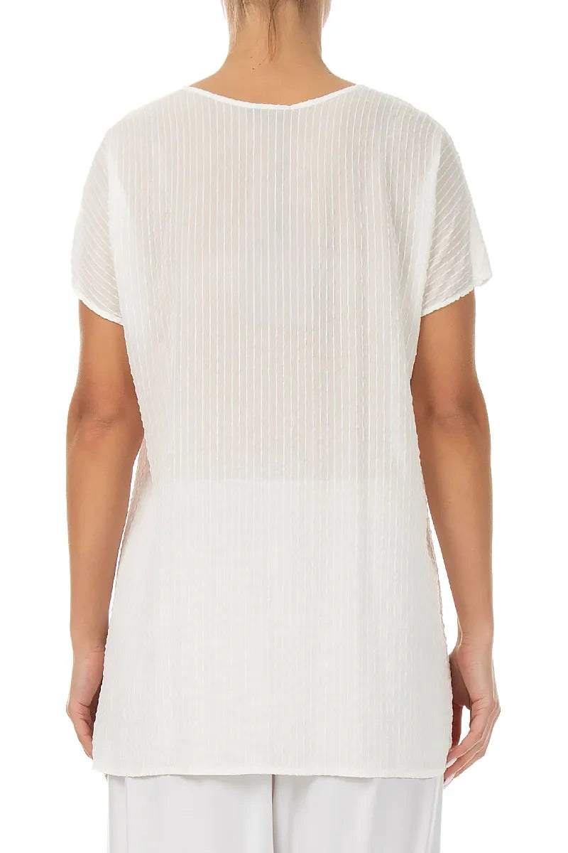 V-Neck Off White Stripy Silk Viscose Blouse 2