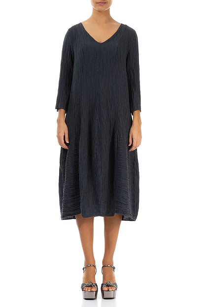 V-Neck Crinkled Graphite Silk Dress 1