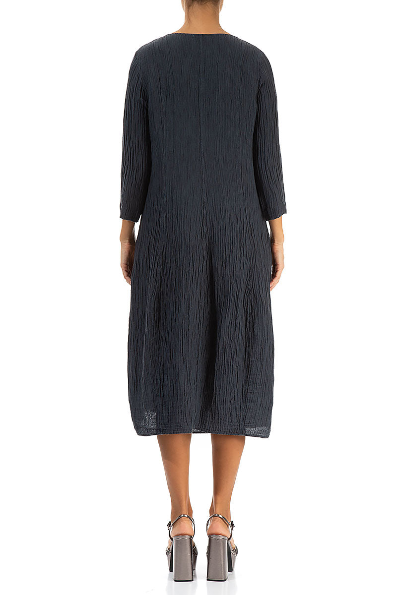 V-Neck Crinkled Graphite Silk Dress 2