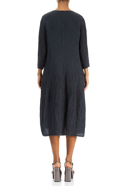 V-Neck Crinkled Graphite Silk Dress 2