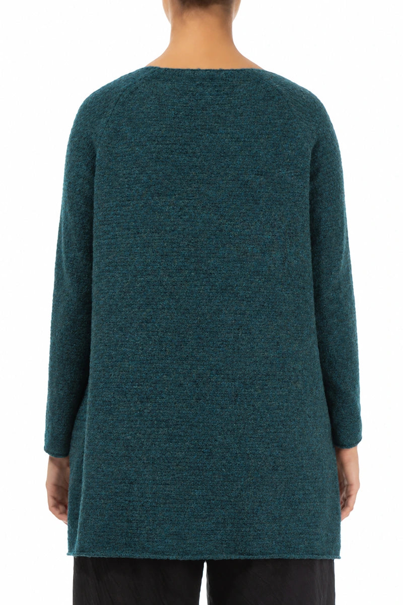 Longer Back V-Neck Teal Wool Sweater
