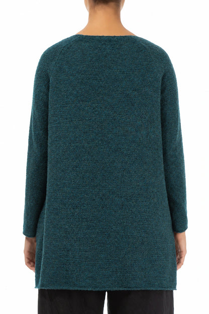 Longer Back V-Neck Teal Wool Sweater