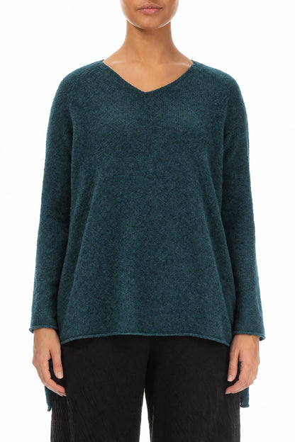 Longer Back V-Neck Teal Wool Sweater