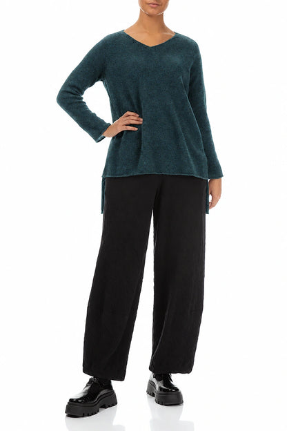 Longer Back V-Neck Teal Wool Sweater