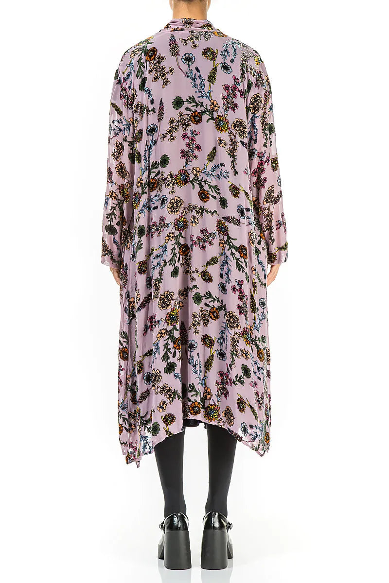 Veste ouverte en Soie dévorée à motifs floraux en Velours