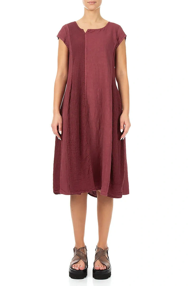 Vertical Line Antique Ruby Linen Dress