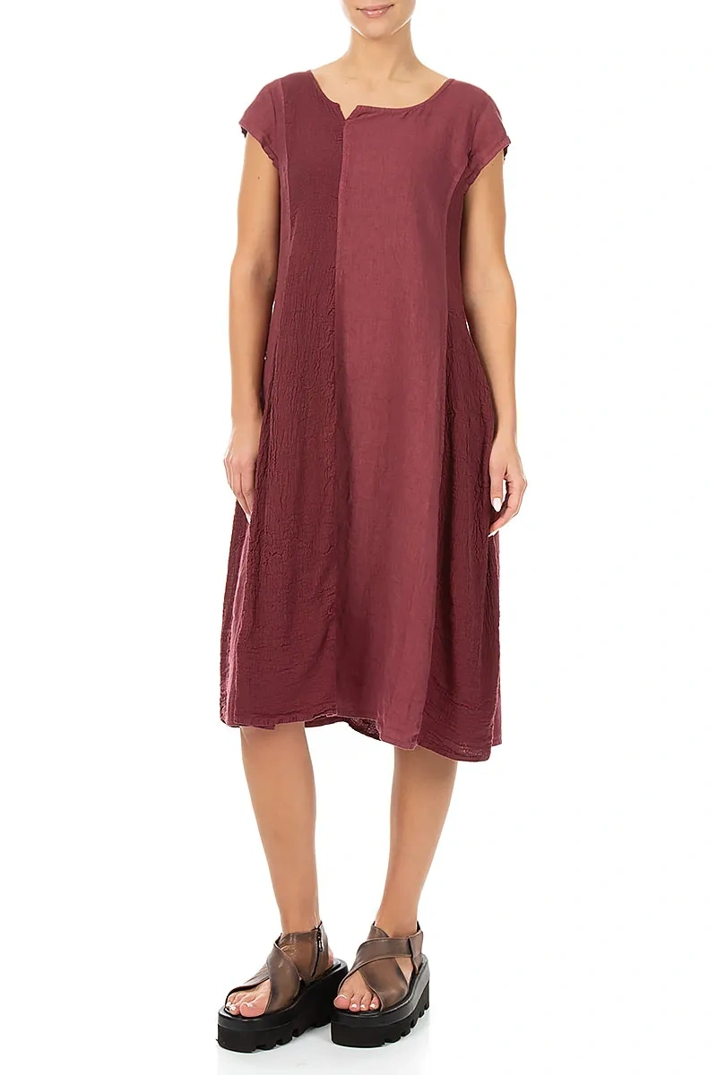 Vertical Line Antique Ruby Linen Dress