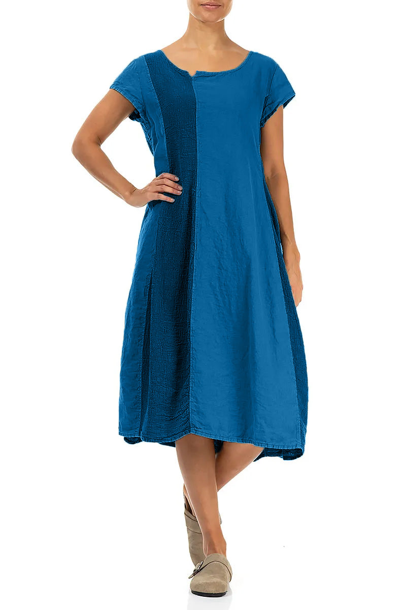 Vertical Line Cobalt Blue Linen Dress 4
