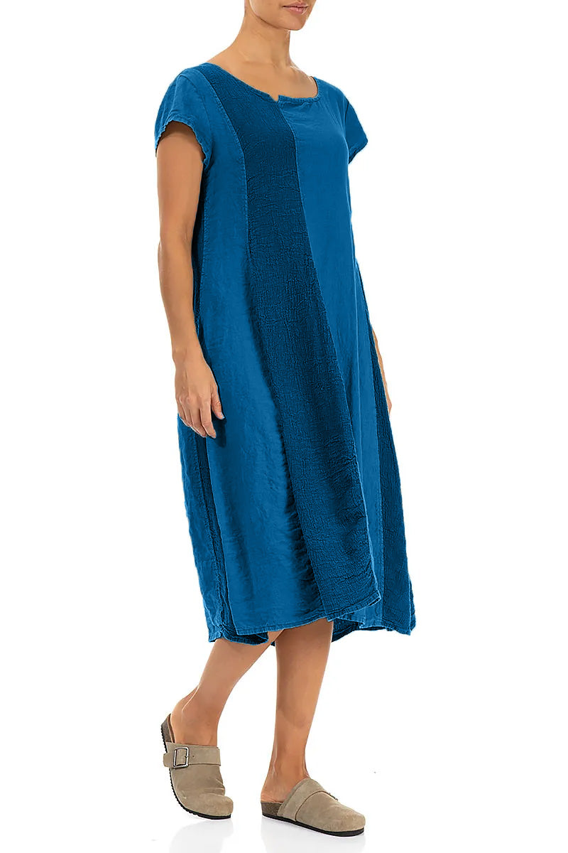 Vertical Line Cobalt Blue Linen Dress 3