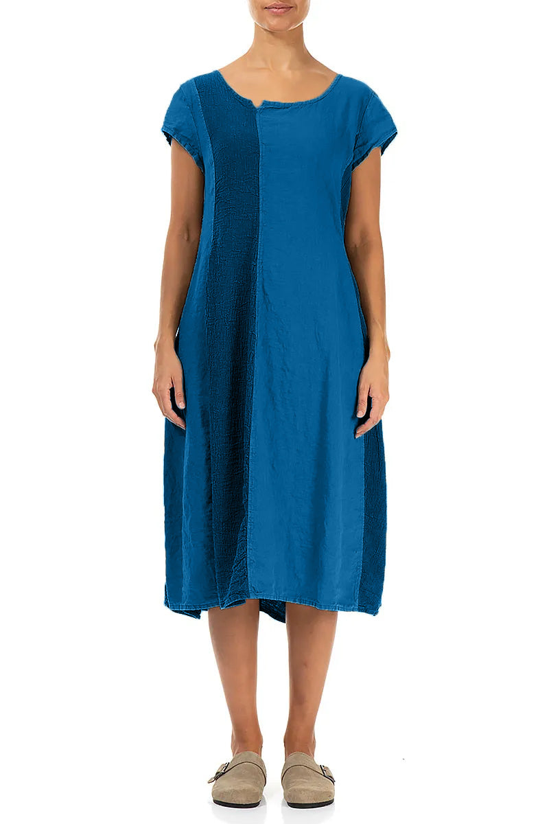 Vertical Line Cobalt Blue Linen Dress