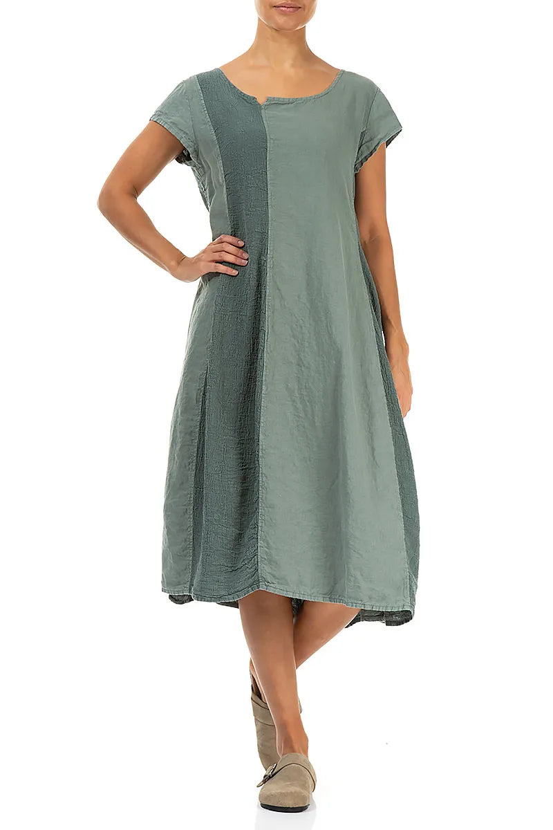 Vertical Line Sage Linen Dress 3