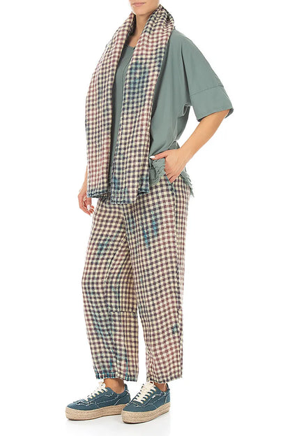 Écharpe en lin à carreaux vintage